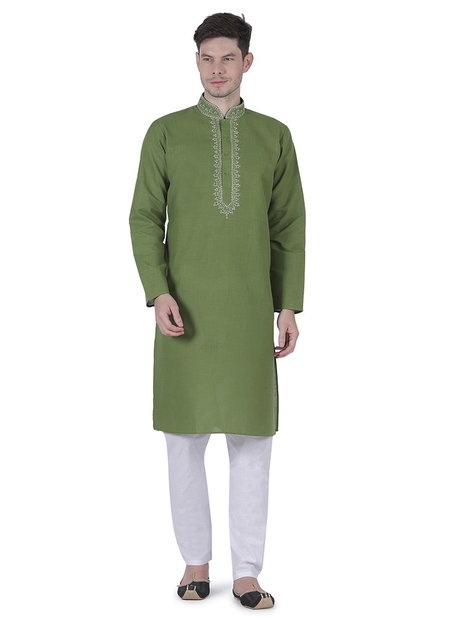 Mahendi Green Colour Outluk Vol 64 Fancy Festive Wear Cotton Kurta Pajama Mens Collection 64002